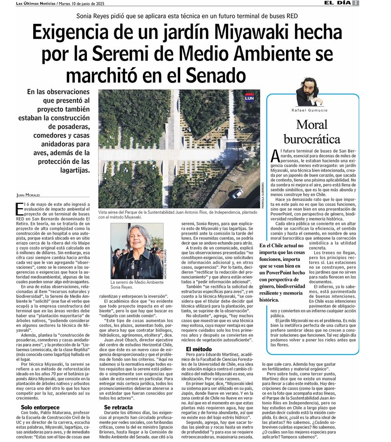 Facultad de Ciencias Forestales UChile (@iforestaluchile) on Twitter photo #ForestalEnPrensa
El académico Eduardo Martínez es parte de esta nota de <a href="/lun/">Las Últimas Noticias</a> en que se aborda el método Miyawaki que se intentó aplicar en la construcción del futuro terminal de buses en San Bernardo☘️
Revisa la nota aquí: lun.com/Pages/NewsDeta… #ForestalEnPrensa
El académico Eduardo Martínez es parte de esta nota de <a href="/lun/">Las Últimas Noticias</a> en que se aborda el método Miyawaki que se intentó aplicar en la construcción del futuro terminal de buses en San Bernardo☘️
Revisa la nota aquí: lun.com/Pages/NewsDeta…