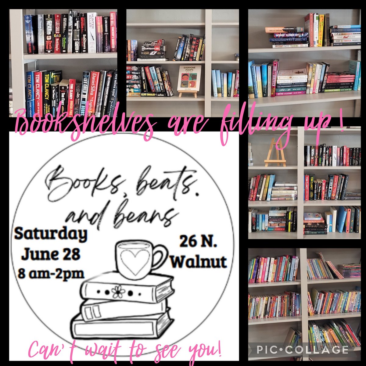 It's really happening!!  
📚🎶☕️BOOKS, BEATS &amp; BEANS ☕️🎶📚
🗓 Saturday, June 28
⏰️8:00 am- 2:00pm
🗺 26 N. Walnut