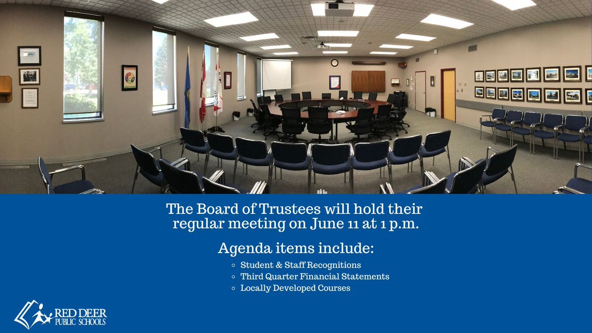 The Board of Trustees will host their monthly meeting tomorrow at Central Services beginning at 1 PM. The public is invited to join #RDPSD #RedDeer #CollaborativeRDPSD