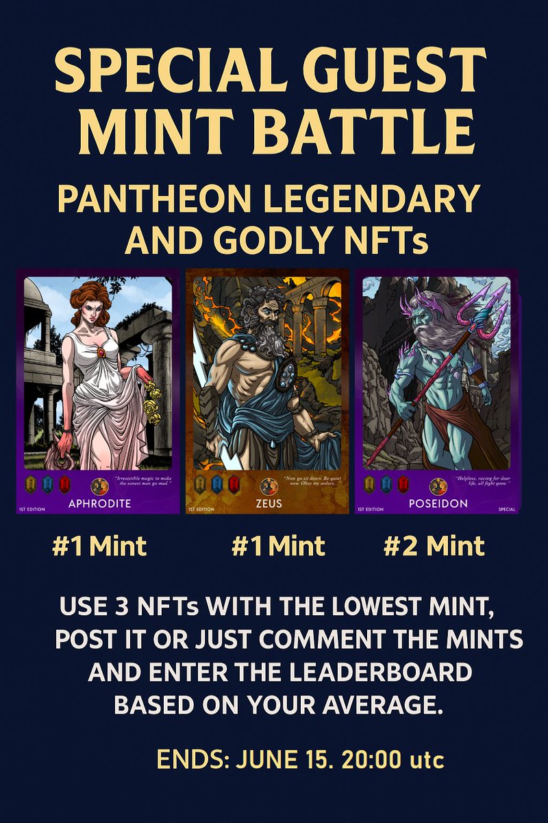 ⚔️Win Quacking NFTs in a Special Guest Mint Battle 👉  with Pantheon Collection  NFTs! 
🗓️  Starting Thursday in Pantheon discord 
📍discord.gg/CCZjYw9c
you can also show screenshot here in the comments or on x.com/Pantheon_TCG
  #WAXFAM #WAXNFT #Pantheon #QuackingWaxx