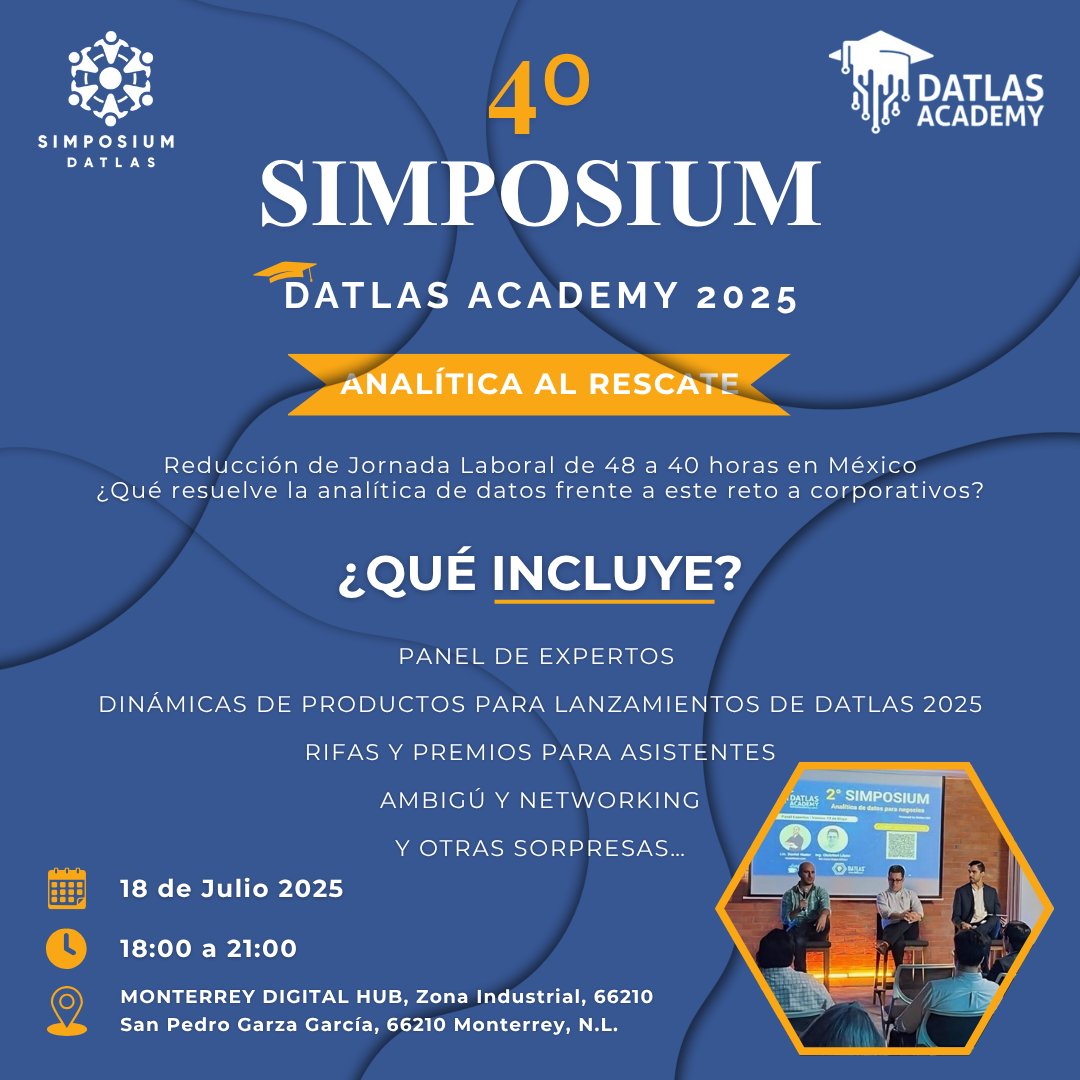 📣YA LLEGÓ📣Nuestro 4° Simposium Anual Datlas Academy ya tiene fecha 🗓para este próximo Viernes 18 de Julio en punto de las 6:00pm 🕕No te lo pierdas!
Asegura tu entrada gratis 🎟aquí: datlas.mx/marketplace/#!… 🎫

*Cupo limitado a la capacidad del recinto*