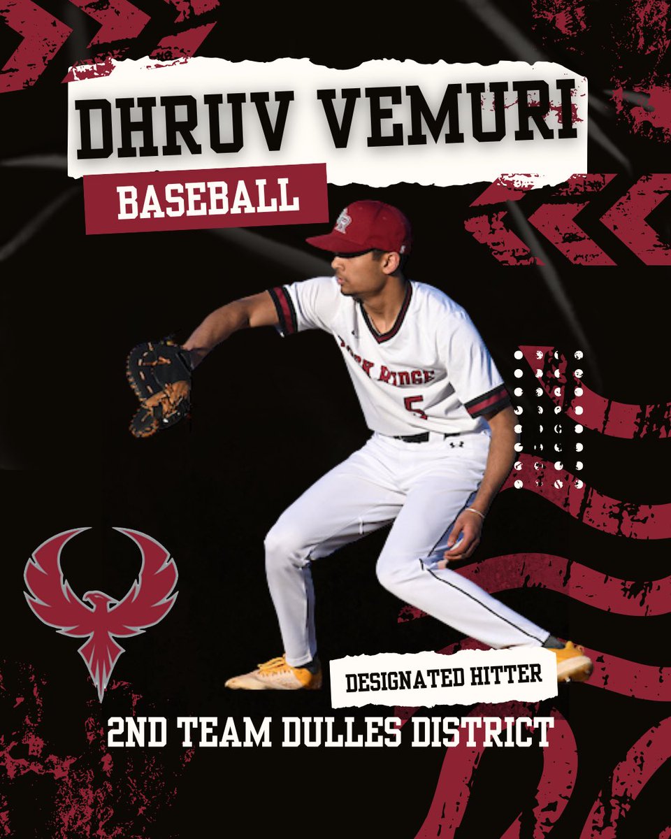 Congratulations to Senior Dhruv Vemuri for making 2nd team as DH for the Dulles District for Baseball!🔥⚾️We are so proud!⚾️🔥