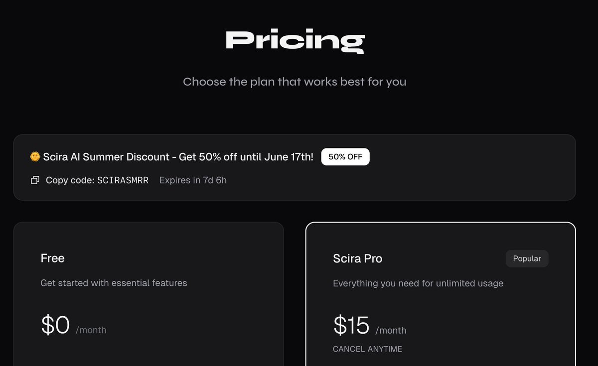 .<a href="/sciraai/">Scira AI</a> summer discount is here. valid till 17th June

scira.ai/pricing