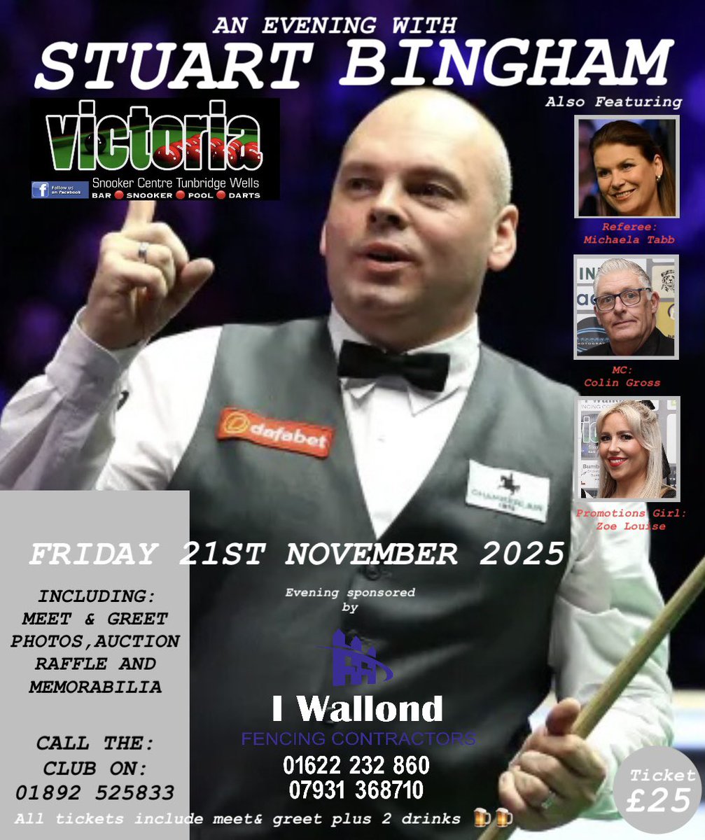 VSC SNOOKER (@vscsnooker) on Twitter photo TICKETS ON SALE NOW !
NOT TO BE MISSED
<a href="/Stuart__Bingham/">Stuart Bingham</a> <a href="/MichaelaTabb/">Michaela Tabb</a> <a href="/Iwallondfencing/">I Wallond fencing</a> <a href="/KentSnooker/">Kent Snooker</a> <a href="/snookerhub/">Snooker Hub</a> <a href="/SnookerLifeUK/">SnookerLife</a> TICKETS ON SALE NOW !
NOT TO BE MISSED
<a href="/Stuart__Bingham/">Stuart Bingham</a> <a href="/MichaelaTabb/">Michaela Tabb</a> <a href="/Iwallondfencing/">I Wallond fencing</a> <a href="/KentSnooker/">Kent Snooker</a> <a href="/snookerhub/">Snooker Hub</a> <a href="/SnookerLifeUK/">SnookerLife</a>