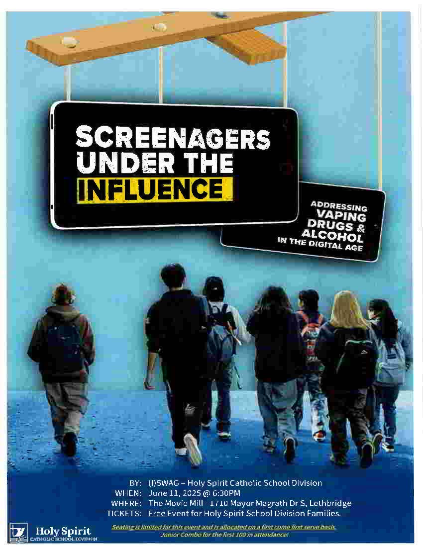 Join us Wednesday, June 11, 2025 at The Movie Mill for Screenagers: Under The Influence.
6:30 PM | Free for Holy Spirit families | First come, first served seating! 
#Screenagers #ISWAG #hs4 #MentalHealthMatters