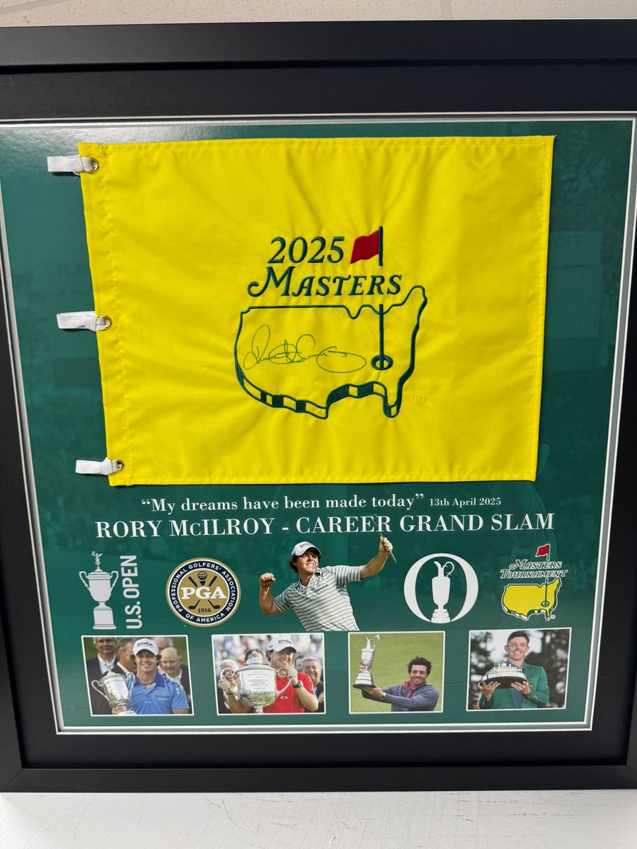 MatrixFrames's tweet photo. Did you know it’s a Masters tradition/ unwritten rule that only Masters Champions sign in the middle of the logo.
Here’s a recent piece of work signed by this years champion, Rory McIlroy ⛳️.
#augustamasters #masters #rorymcilroy #golf #frameddisplay #careergrandslam #golfmajor https://t.co/3frszqESnb