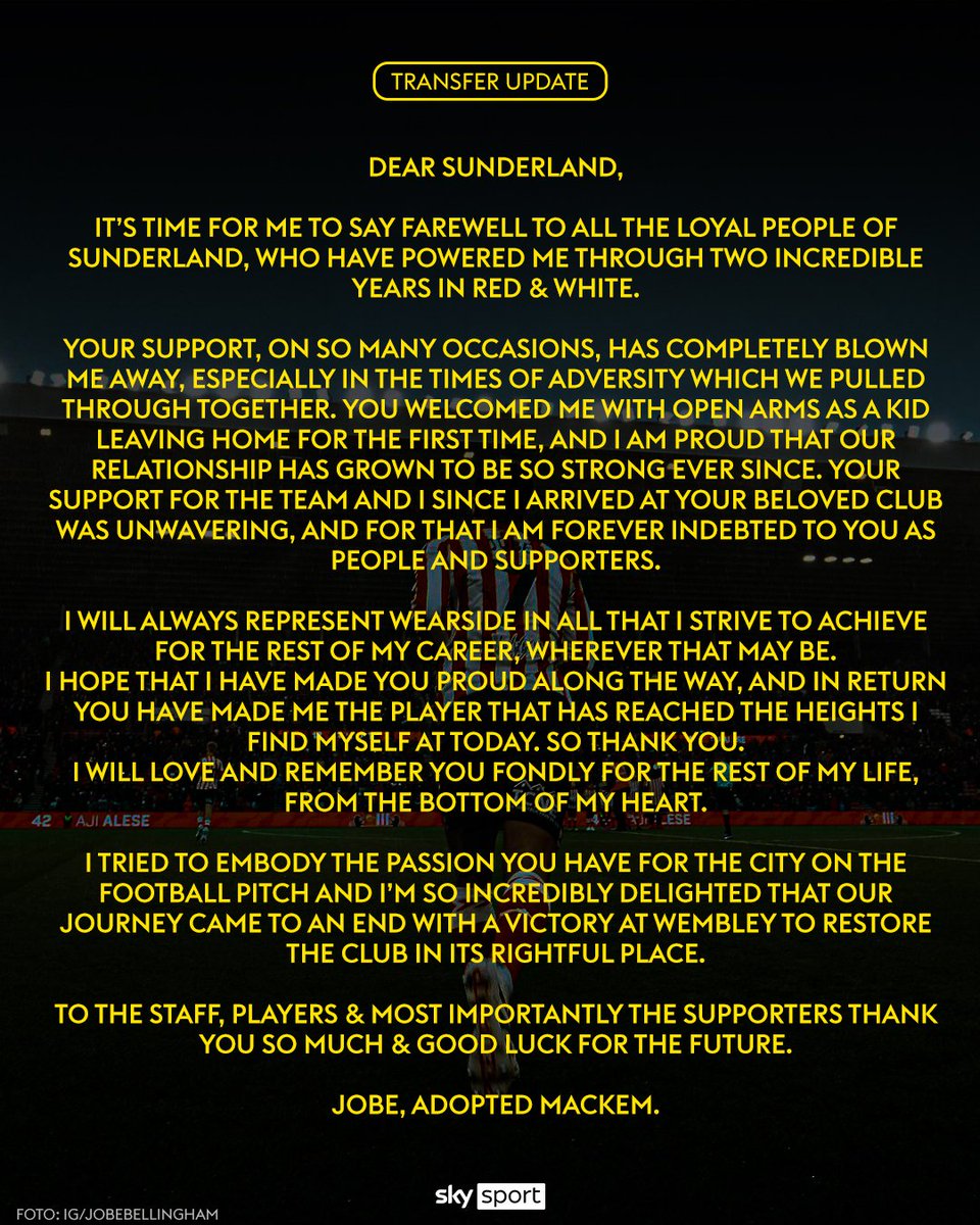 ManoftheYo25598's tweet image. Emotionale Worte! Jobe verlässt Sunderland &amp;amp; schließt sich dem BVB an! 🚨

#SkyTransfer #Sunderland #Bellingham