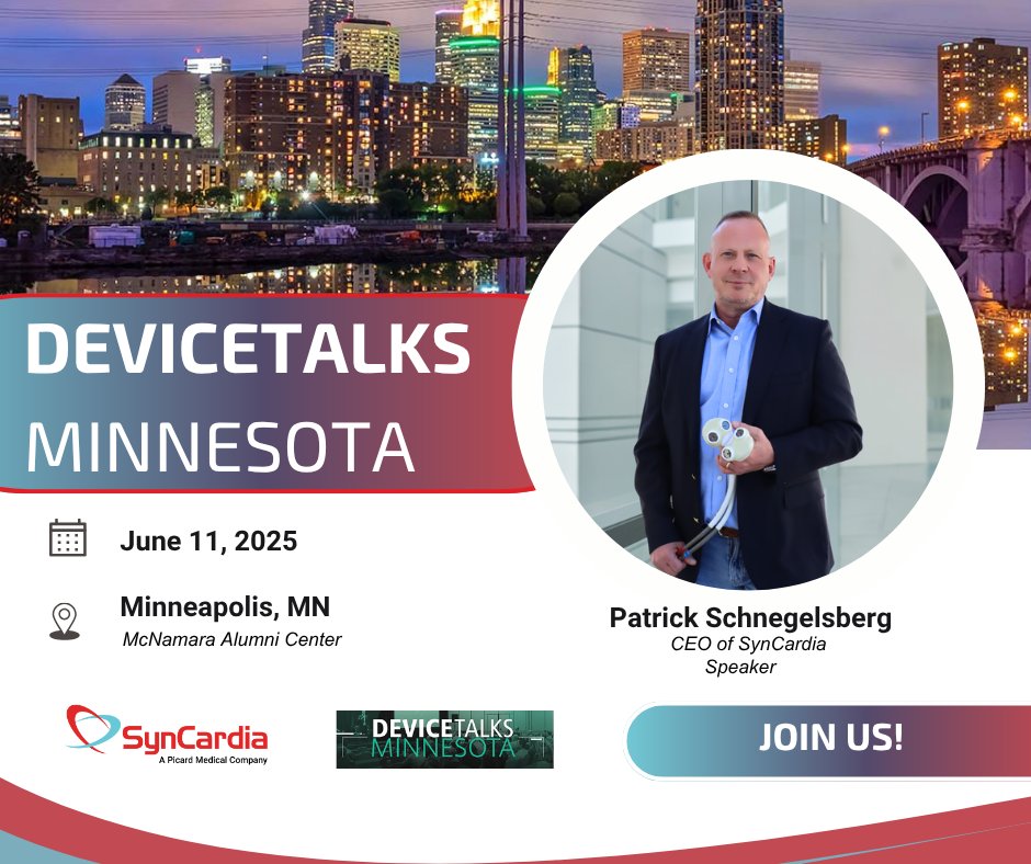 We’re excited to share that Patrick NJ Schnegelsberg, CEO of SynCardia Systems, LLC, will be speaking at DeviceTalks Minnesota on June 11!

🔗 Discover the full agenda and secure your spot here: minnesota.devicetalks.com

#SynCardia #DeviceTalks