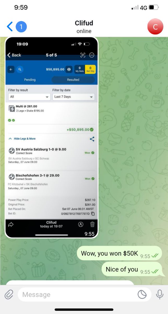 Successful feedback from a member... Click the link in my profile, to join winners for Free/Fixed Tips.