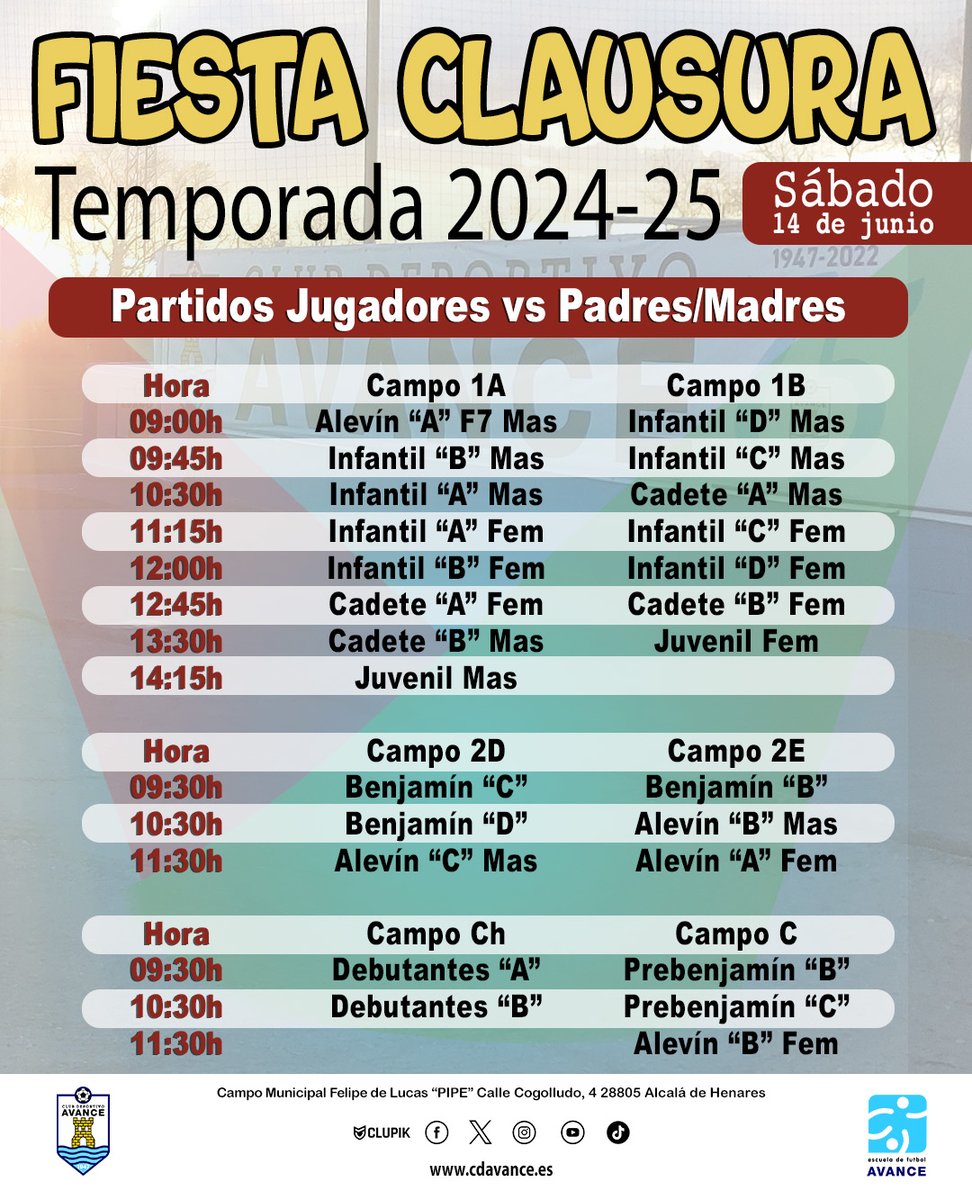 Partidos Jugadores/as vs Padres/Madres
⚽️⚽️⚽️
📆 14 de junio
#somosdelavance