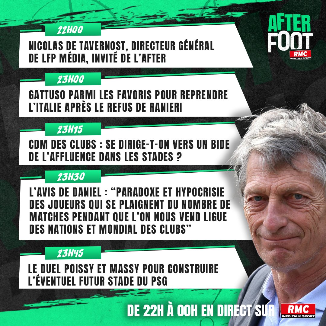 After Foot RMC (@afterrmc) on Twitter photo 🗞️ Le programme de l'After ce soir, avec notamment Nicolas de Tavernost pendant une heure face à <a href="/gilbertbrisbois/">Gilbert Brisbois</a> <a href="/DanielRiolo/">Daniel Riolo</a> <a href="/BrnJimmy/">Jimmy BRAUN</a> & <a href="/FlorentGautreau/">Florent Gautreau</a> 🗞️ Le programme de l'After ce soir, avec notamment Nicolas de Tavernost pendant une heure face à <a href="/gilbertbrisbois/">Gilbert Brisbois</a> <a href="/DanielRiolo/">Daniel Riolo</a> <a href="/BrnJimmy/">Jimmy BRAUN</a> & <a href="/FlorentGautreau/">Florent Gautreau</a>
