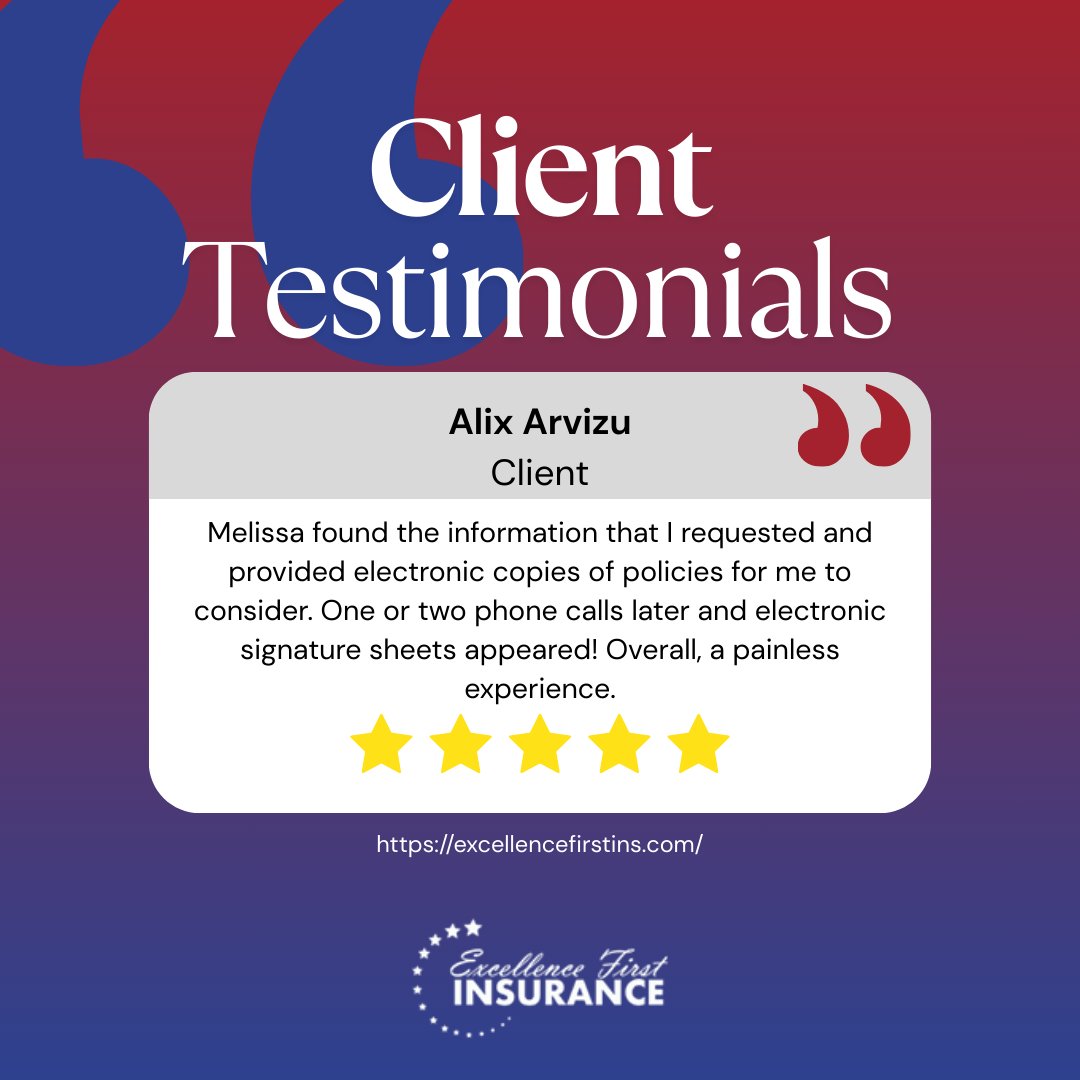 EFInsurance's tweet image. Thank you so much for choosing our services. We strive to provide excellent service to each and every client, and we are grateful for the opportunity to serve you. Your feedback and reviews are truly appreciated.

#TestimonialTuesday #ClientLove #ExcellenceFirstInsurance