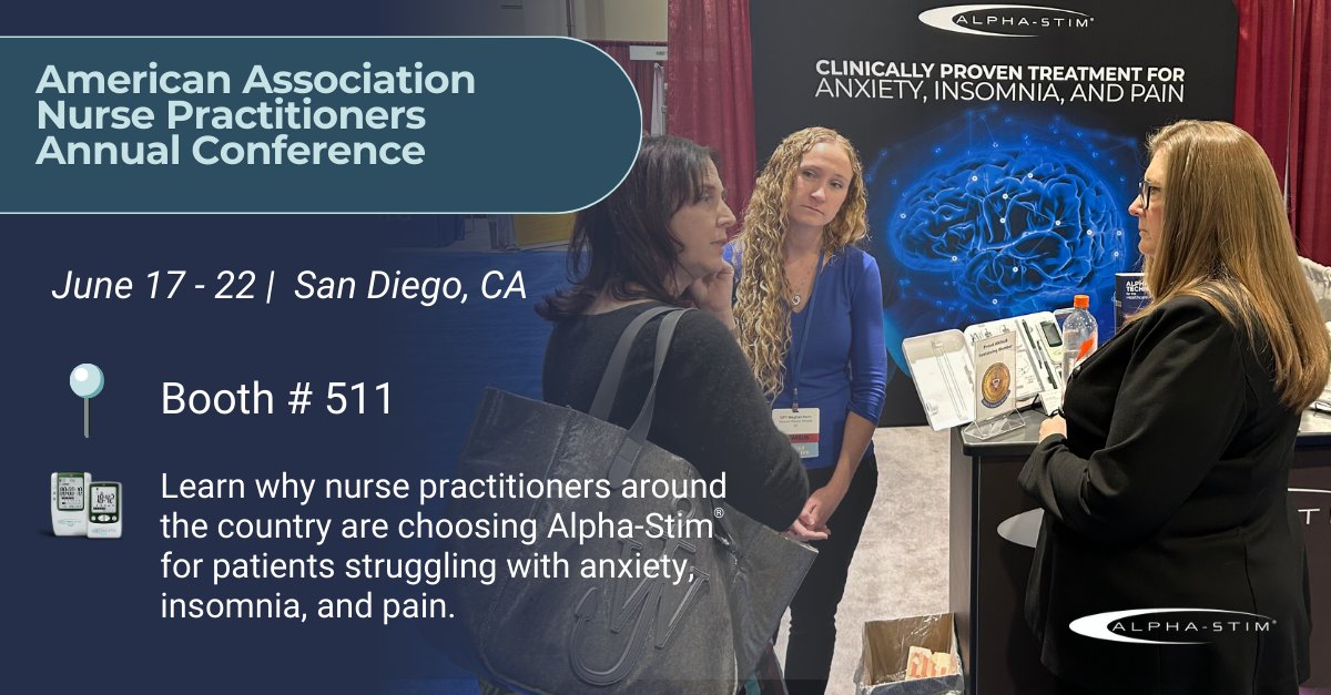 Visit us at booth #511 next week at the 2025 AANP Annual Conference in San Diego. We'll be sharing how nurse practitioners around the country are helping to improve the lives of patients struggling with anxiety, insomnia, and pain, without medication using Alpha-Stim.