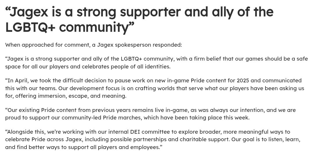 Excuse me Jagex but what the hell is this? 

You absolute cowards. 

You dial-back pride content because you're scared of mean tweets from alt-right losers online? All while pretending to still be an "ally". No one's falling for this.

Source: Pink News.
