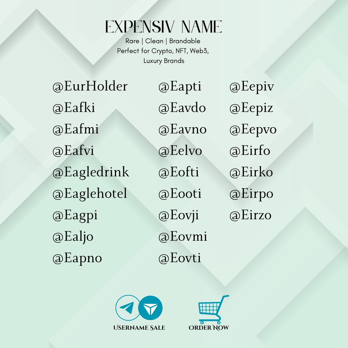 TG_Fragment's tweet photo. 🌟 Rare | Clean | Brandable
📂We are Collecting Rare Name
💎E Series Usernames💎
💎 Visit Our Profile 💎
📷 @ Inbox4you to Buy.
#Usernames #Web3 #CryptoUsernames #5letter #telegram_name  #TONUsername #Crypto  #usa #canada #uk #china https://t.co/FIWrx6nWfE