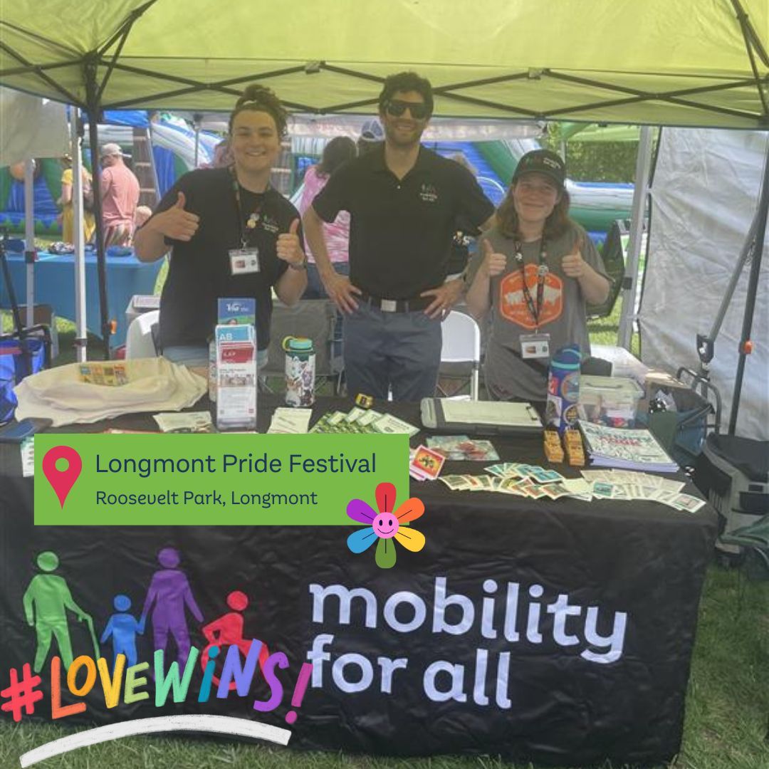 Mobility4AllBC's tweet image. 🌈 Thanks for stopping by and showing your pride! Mobility for All was thrilled to be part of this year’s Pride celebration as we connected with over 150 amazing people at our table- sharing all about mobility options in Boulder County! 🚍
#LongmontPride2025 #MobilityForAll 🏳️🌈
