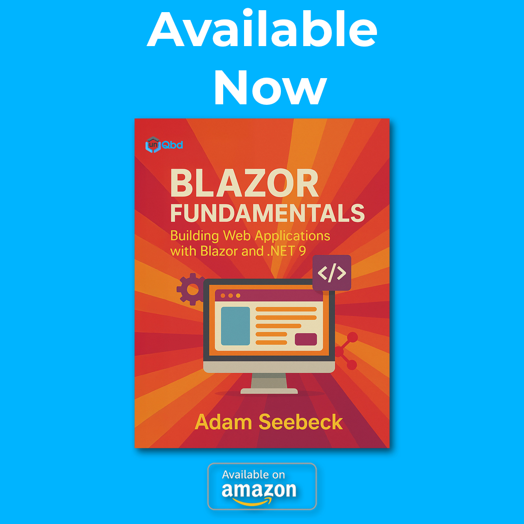 unQbd (@unqbdinc) on Twitter photo Itβs here!
Blazor Fundamentals: Building Web Applications with Blazor and .NET 9 is now available in paperback and hardcover.
Written by <a href="/AdamSeebeck/">Adam Seebeck</a>, a hands-on Blazor developer who built this book to be practical, clean, and fluff-free.
Grab your copy: amzn.to/4dTB6wt Itβs here!
Blazor Fundamentals: Building Web Applications with Blazor and .NET 9 is now available in paperback and hardcover.
Written by <a href="/AdamSeebeck/">Adam Seebeck</a>, a hands-on Blazor developer who built this book to be practical, clean, and fluff-free.
Grab your copy: amzn.to/4dTB6wt