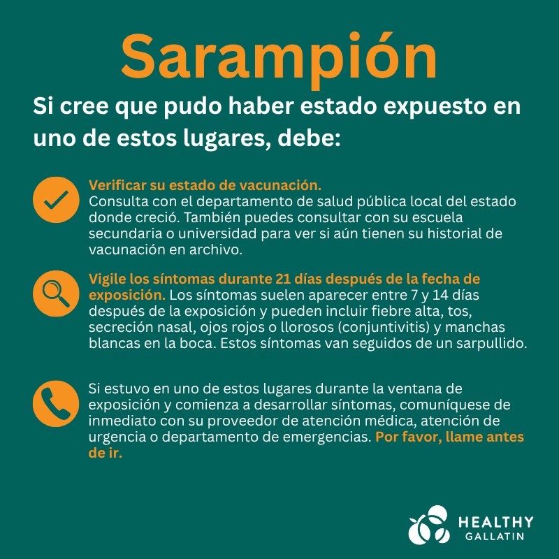 GCCHD was notified of an additional case of measles on June 9. We have added 2 new exposure locations to our website. Please visit healthygallatin.org/community-heal… for more information.