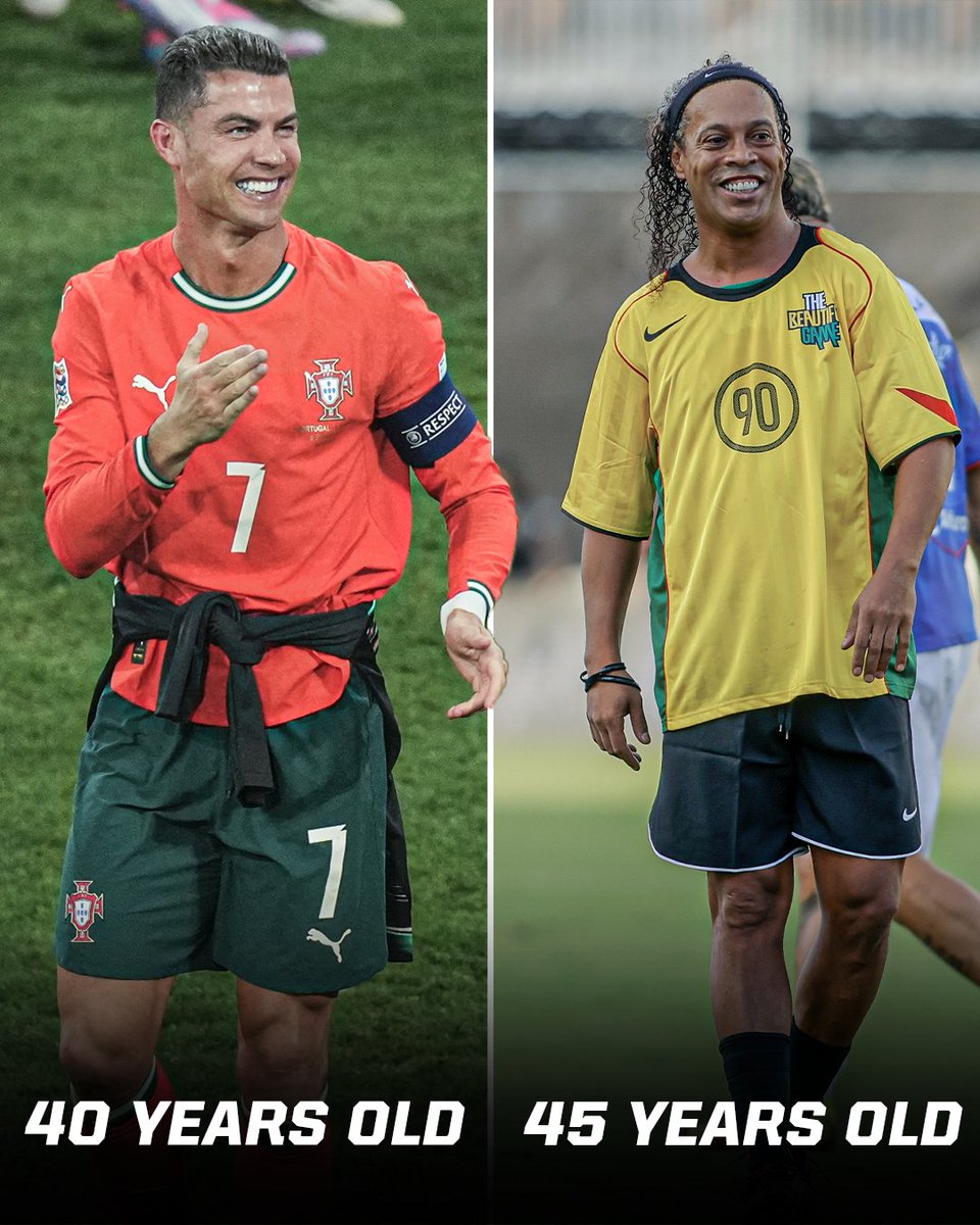 ESPNFC's tweet photo. When you realize Ronaldinho is only five years older than Cristiano Ronaldo 🤯🤯🤯 https://t.co/Ny0yDyPjAJ