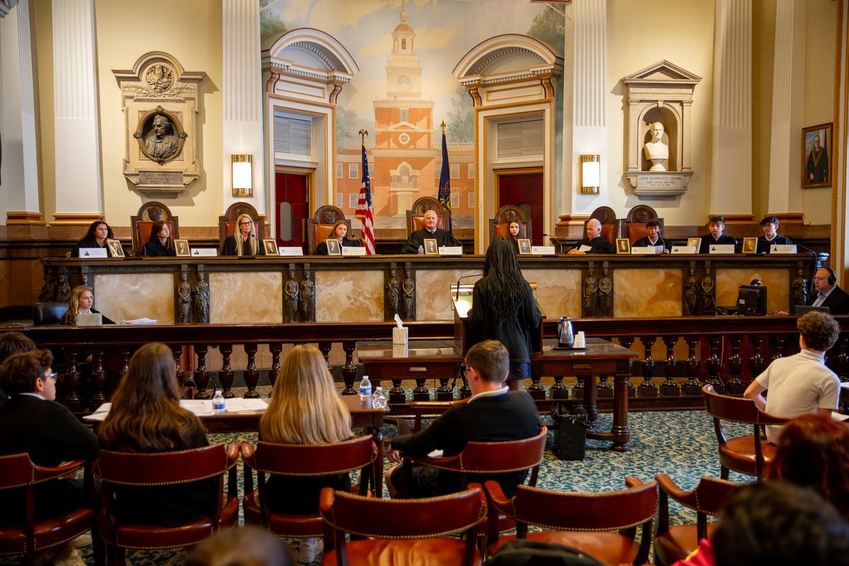 PA Courts (@pacourts) on Twitter photo The PA Supreme Court Historical Commission recently welcomed a group of Philadelphia students into the courtroom for a mock trial experience.
In partnership with the <a href="/TheRendellCtr/">The Rendell Center</a> , students took on courtroom roles and gained a hands-on look at how our legal system works. The PA Supreme Court Historical Commission recently welcomed a group of Philadelphia students into the courtroom for a mock trial experience.
In partnership with the <a href="/TheRendellCtr/">The Rendell Center</a> , students took on courtroom roles and gained a hands-on look at how our legal system works.