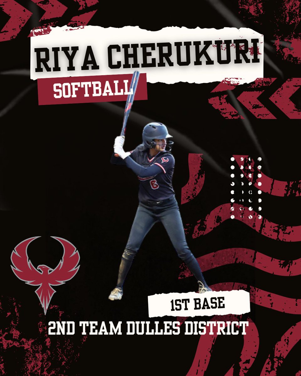 Congratulations to Junior Riya Cherukuri for making 1st as Pitcher and 2nd team as 1st Base for the Dulles District for Softball!🔥🥎We are so proud!🥎🔥
