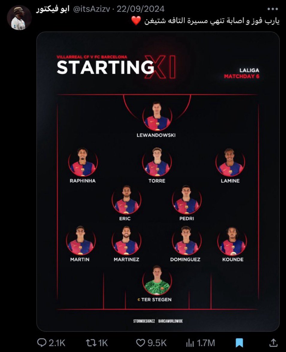 تغريدة أنهت مسيرة شتيغن في برشلونة و جلبت غارسيا مكانه

أعظم تغريدة في تطبيقكم