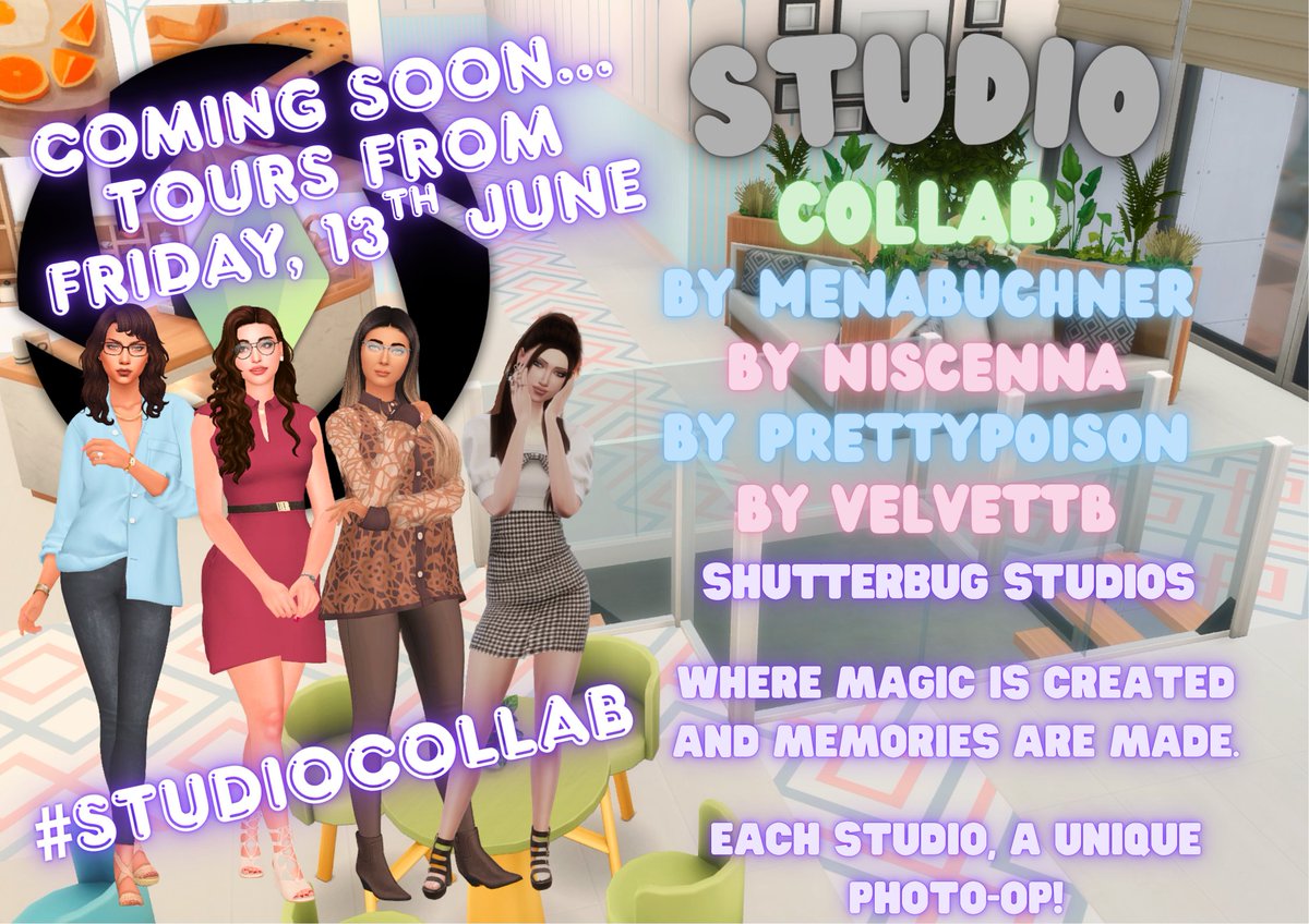 Mena Buchner (@menabuchner) on Twitter photo The wait is almost over!
#StudioCollab is coming soon!
Full build tour on Friday, 13th June @ 13:00 SAST by organiser <a href="/PrettyPoisonSim/">PrettyPoison | Sims 4</a> on twitch.tv/prettypoison69.
I'll tour the build on my floor (2nd Floor), on Friday, 13th June at 19:30 SAST Twitch.tv/menabuchner. The wait is almost over!
#StudioCollab is coming soon!
Full build tour on Friday, 13th June @ 13:00 SAST by organiser <a href="/PrettyPoisonSim/">PrettyPoison | Sims 4</a> on twitch.tv/prettypoison69.
I'll tour the build on my floor (2nd Floor), on Friday, 13th June at 19:30 SAST Twitch.tv/menabuchner.