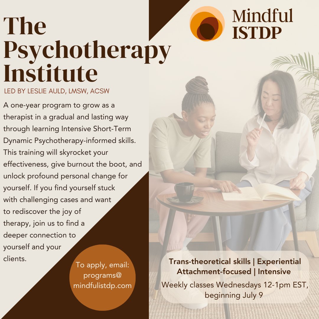 MindfulISTDP's tweet image. Learning a new approach, especially a complex one like #ISTDP. can be intimidating. Our one-year, weekly program provides you with bite-sized pieces of information to profoundly change you and your work. 

Learn more at hubs.li/Q03rwwW90