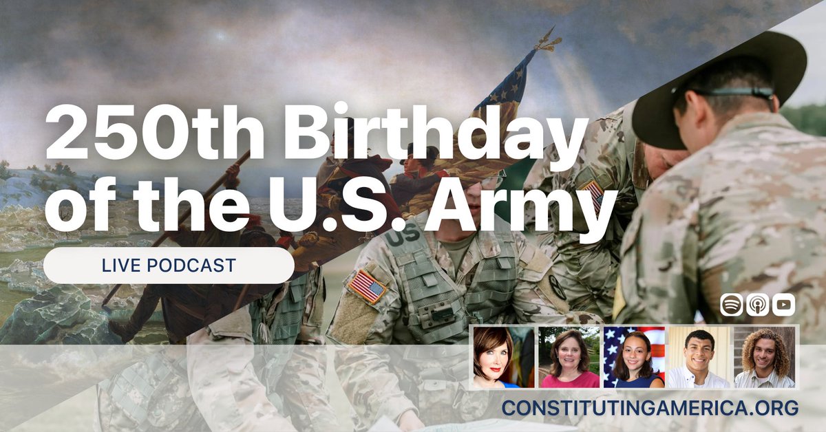 ConstitutingUSA's tweet photo. We want YOU–to celebrate the Army's 250th us.  We are LIVE NOW through 3pm ET discussing the 250th birthday of the United States Army! Celebrate with us, and learn about the U.S. Army's history with West Point Professor COL. Bryan R. Gibby and our board member, Jay McConville! Drop in for a few minutes or stay the whole time. Audience not on camera, but may ask questions!   https://t.co/LlRWNOeIyR @GooseGanderTalk