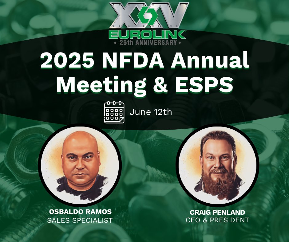 Eurolink Fasteners (@eurolinkfss) on Twitter photo If you’ll be at the 2025 NFDA Annual Meeting and ESPS this Wednesday, June 12th, be sure to say hello! 👋
As your metric fastener partner, Eurolink is here to make global sourcing feel a little more local and a lot more reliable.
#NFDA2025 #FastenerIndustry #fastenernews If you’ll be at the 2025 NFDA Annual Meeting and ESPS this Wednesday, June 12th, be sure to say hello! 👋
As your metric fastener partner, Eurolink is here to make global sourcing feel a little more local and a lot more reliable.
#NFDA2025 #FastenerIndustry #fastenernews