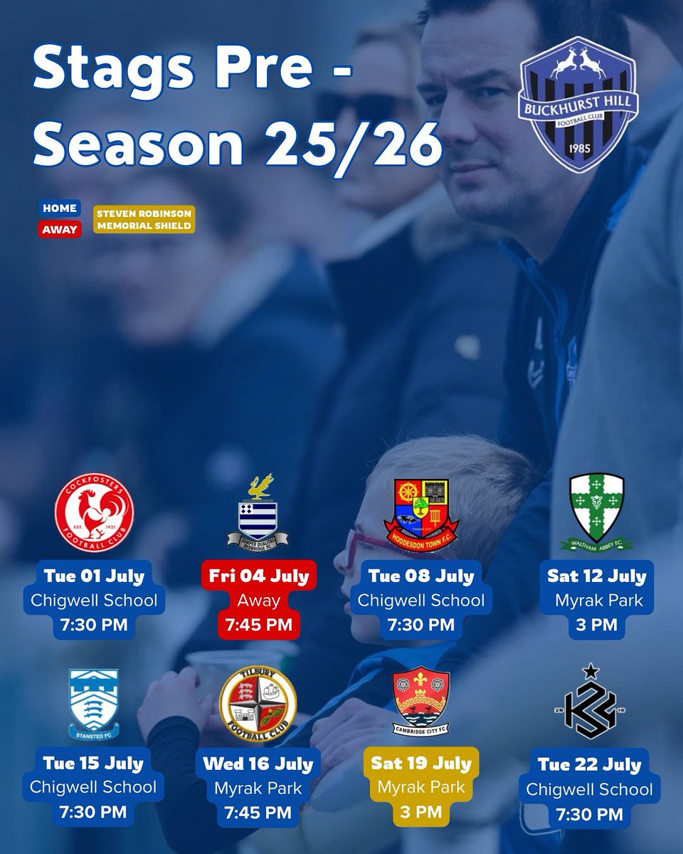 Buckhurst Hill FC (@buckhursthillfc) on Twitter photo π£π₯π π¦πππ¦π’π‘ π¦πππππ¨ππ ππ’π‘πππ₯π ππ β
Our Pre Season Schedule is now confirmed with The Stags taking on <a href="/KultureFc/">Kulture FC</a> at home on Tuesday 22nd July π
The game will be played at Chigwell School π«
Read the full pre season schedule below π
#COYSTAGS // 25/26 π£π₯π π¦πππ¦π’π‘ π¦πππππ¨ππ ππ’π‘πππ₯π ππ β
Our Pre Season Schedule is now confirmed with The Stags taking on <a href="/KultureFc/">Kulture FC</a> at home on Tuesday 22nd July π
The game will be played at Chigwell School π«
Read the full pre season schedule below π
#COYSTAGS // 25/26