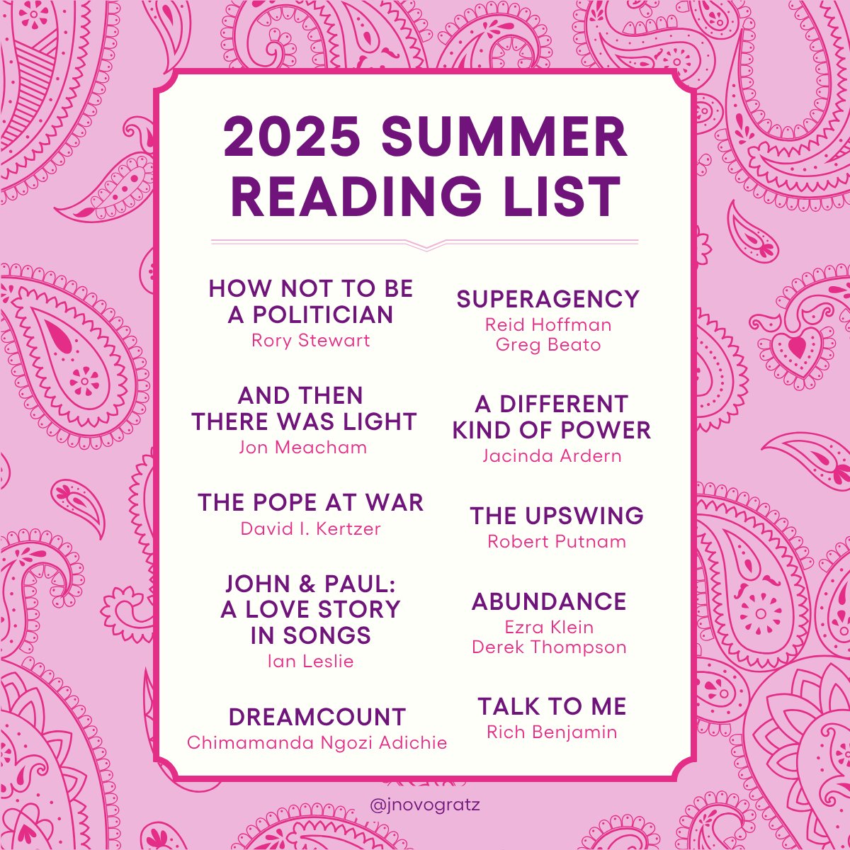 Jacqueline Novogratz (@jnovogratz) on Twitter photo 📚 Books that expand how we see possibility. Here are some titles I've enjoyed recently (or am looking forward to) for this moment when we need both practical wisdom and deeper grounding:
- "How Not to Be a Politician" by <a href="/RoryStewartUK/">Rory Stewart</a>: Honest insights from someone who walked 📚 Books that expand how we see possibility. Here are some titles I've enjoyed recently (or am looking forward to) for this moment when we need both practical wisdom and deeper grounding:
- "How Not to Be a Politician" by <a href="/RoryStewartUK/">Rory Stewart</a>: Honest insights from someone who walked