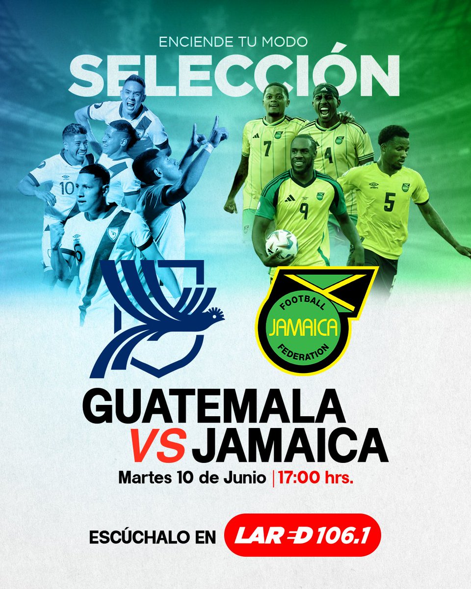 ¡Vamos con todo MI GUATEMALA 📷!
Sigue el minuto a minuto EN VIVO de #Guatemala vs #Jamaica por La Red 106.1 FM, lared1061.com y la #APP RCN Guatemala.
#GuateXLaRed