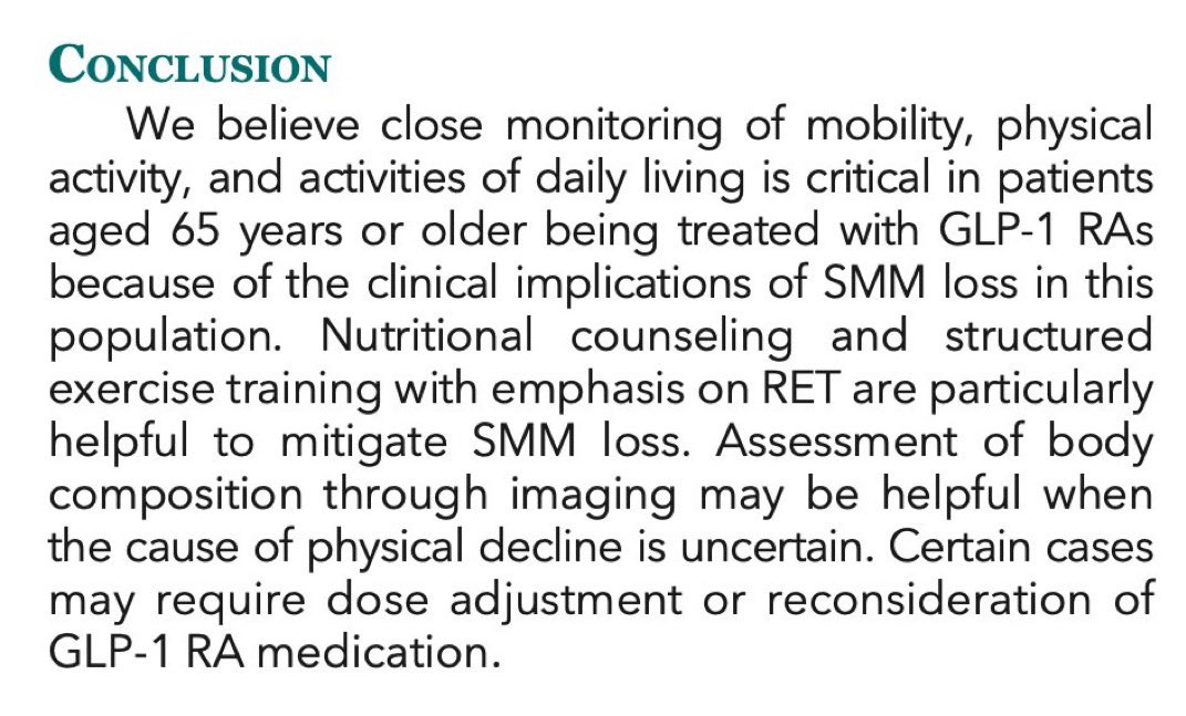 Paul_Wischmeyer's tweet image. Muscle mass loss in people age &amp;gt; 65 taking GLP-1 drugs
🔗 acpjournals.org/doi/10.7326/AN…

Resistance training (RET) &amp;amp; close monitoring are critical
@AnnalsofIM 
#glp1 #musclemass #obesity #meded