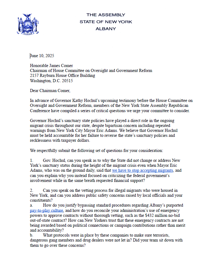NY Assembly GOP (@nys_am) on Twitter photo Ahead of Gov. Hochul’s testimony before <a href="/GOPoversight/">Oversight Committee</a>, Assembly Republicans held a press conference today unveiling a letter to the Committee with key questions about her handling of NY’s sanctuary status amid the migrant crisis.
Members are calling for transparency and Ahead of Gov. Hochul’s testimony before <a href="/GOPoversight/">Oversight Committee</a>, Assembly Republicans held a press conference today unveiling a letter to the Committee with key questions about her handling of NY’s sanctuary status amid the migrant crisis.
Members are calling for transparency and