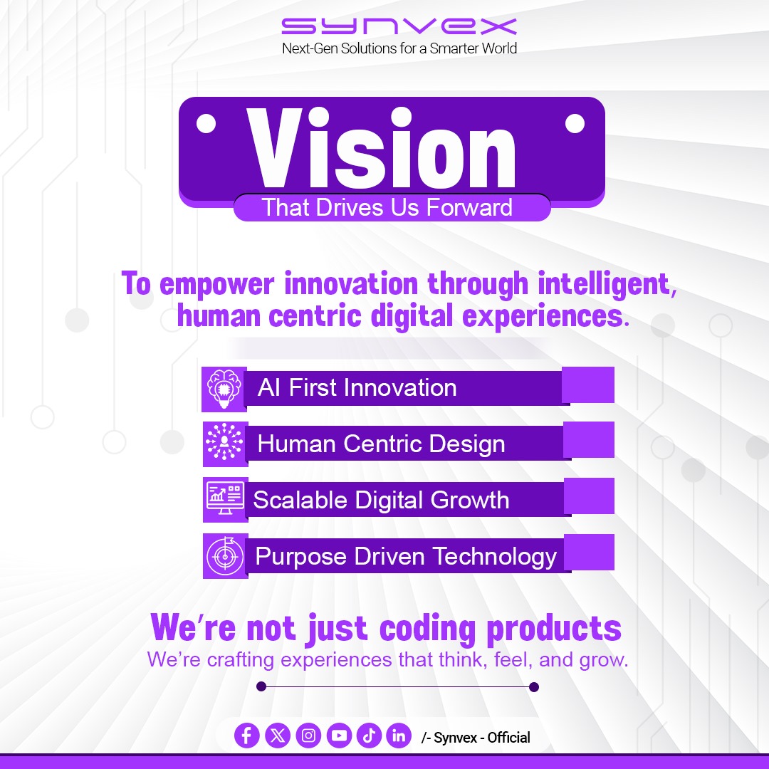 synvexofficial's tweet image. Our Vision at Synvex

Our approach is grounded in four core pillars:

✅ AI First Innovation
✅ Human Centric Design
✅ Scalable Digital Growth
✅ Purpose Driven Technology

🔗 Let’s create a smarter world, together.

#Synvex #Innovation #AI #DigitalTransformation