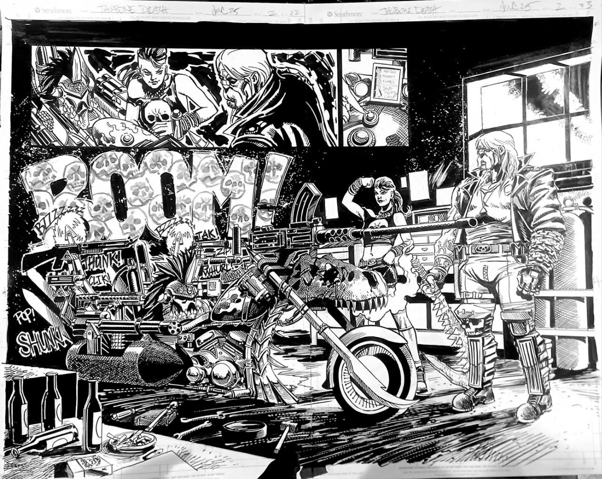 GiftedRebelsCo's tweet image. This is how F'n badass every page of Jawbone ☠️ issue 2 is! @vondurabo is pouring his blood into the ink on these pages—the last of the traditional artists.
Sign up for the pre-launch, and when this bad boy goes live, get an NSFW foil print. bit.ly/JBDtwo