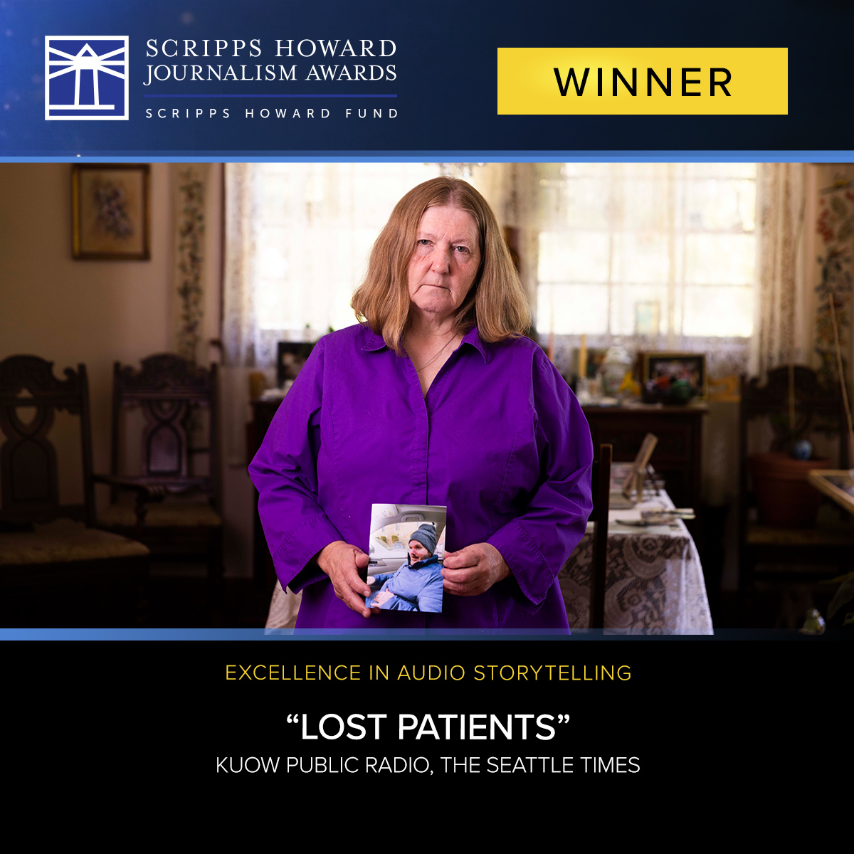 ScrippsHowardAwards (@sh_awards) on Twitter photo Congratulations to <a href="/KUOW/">KUOW Public Radio</a> and <a href="/seattletimes/">The Seattle Times</a> for winning a Scripps Howard Journalism Award in Excellence in Audio Storytelling for “Lost Patients.” #SHJAwards scripps.com/fund/journalis… Congratulations to <a href="/KUOW/">KUOW Public Radio</a> and <a href="/seattletimes/">The Seattle Times</a> for winning a Scripps Howard Journalism Award in Excellence in Audio Storytelling for “Lost Patients.” #SHJAwards scripps.com/fund/journalis…