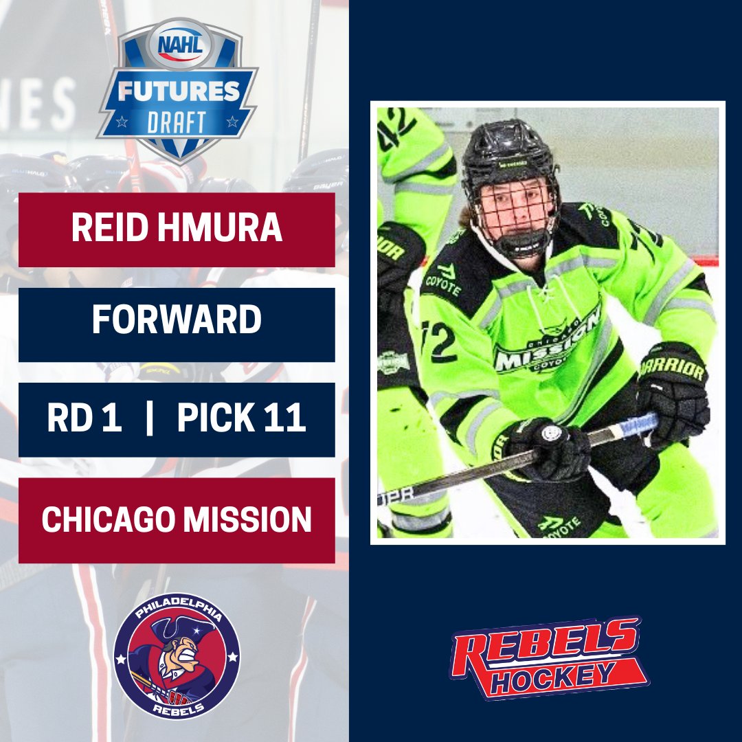 With the 11th overall pick in the 2025 NAHL Futures Draft, the Rebels have selected forward Reid Hmura from the Chicago Mission.