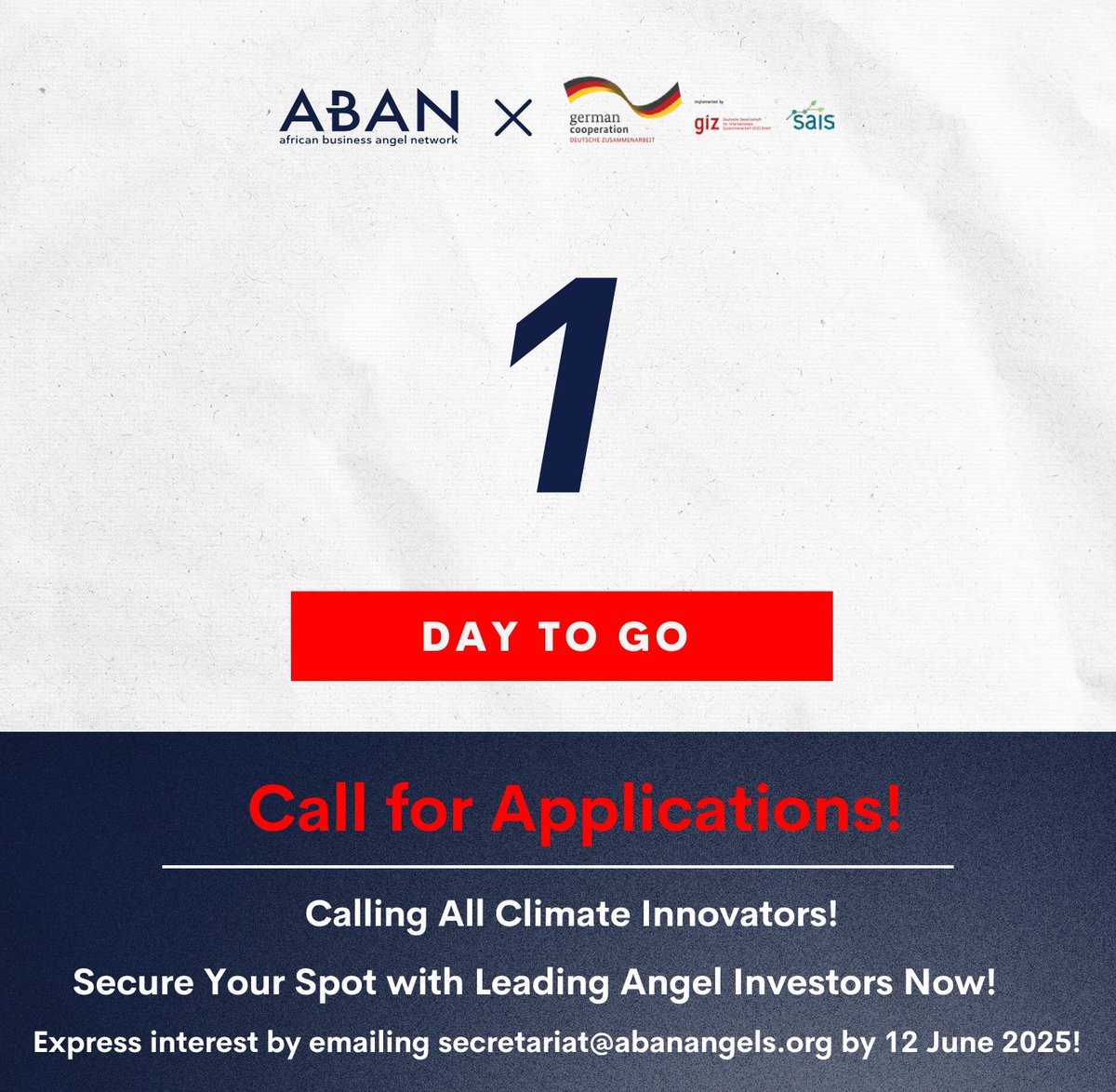 Catalytic Africa (@africacatalytic) on Twitter photo đąTomorrow is the last day to apply to the <a href="/ABANAngels/">ABAN Angels</a> Climate-Smart Agriculture Venture Showcase, a rare opportunity to connect with climate-conscious angel investors.
Apply by emailing us at secretariat@abanangels.org to be considered! đąTomorrow is the last day to apply to the <a href="/ABANAngels/">ABAN Angels</a> Climate-Smart Agriculture Venture Showcase, a rare opportunity to connect with climate-conscious angel investors.
Apply by emailing us at secretariat@abanangels.org to be considered!