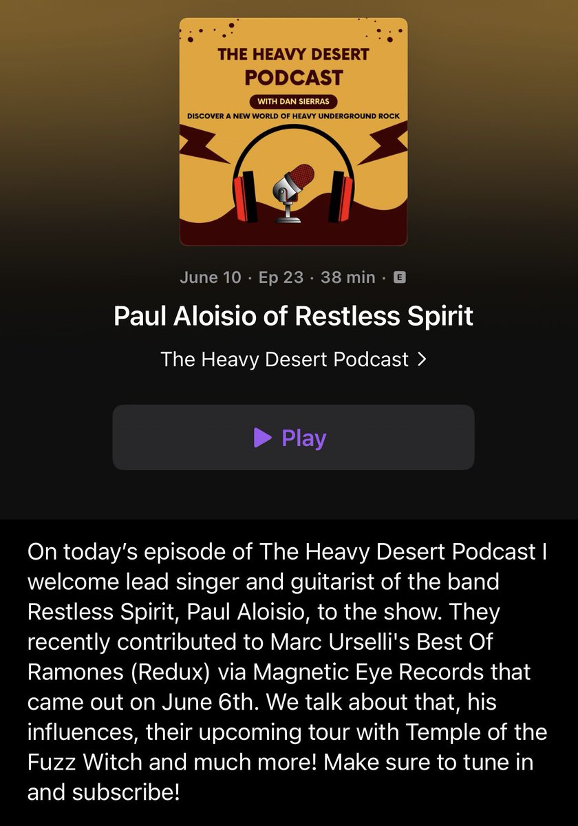 The Heavy Desert Podcast (@heavydesertpod) on Twitter photo π¨NEW EPISODE!π¨ Paul Aloisio of <a href="/Restlessspirit_/">Restless Spirit</a> joins The Heavy Desert Podcast, to talk about his influences, their recent contribution to The Ramones Redux album and much more! Tune in & subscribe!
Apple Podcasts: podcasts.apple.com/us/podcast/theβ¦
Spotify: open.spotify.com/episode/2MmvSVβ¦ π¨NEW EPISODE!π¨ Paul Aloisio of <a href="/Restlessspirit_/">Restless Spirit</a> joins The Heavy Desert Podcast, to talk about his influences, their recent contribution to The Ramones Redux album and much more! Tune in & subscribe!
Apple Podcasts: podcasts.apple.com/us/podcast/theβ¦
Spotify: open.spotify.com/episode/2MmvSVβ¦