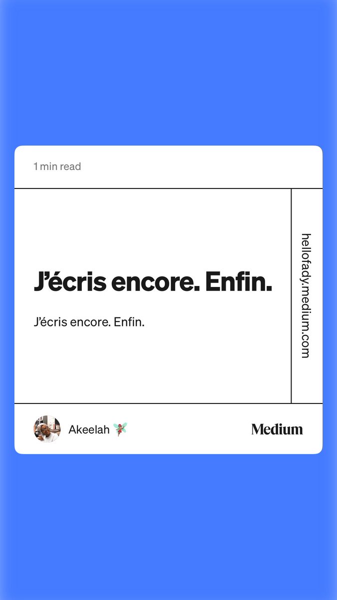 hellofady's tweet image. “J’écris encore. Enfin.” by Akeelah 🧚🏽‍♀️

Parce qu’écrire des mots délivrent des maux 💜 hellofady.medium.com/j%C3%A9cris-en…