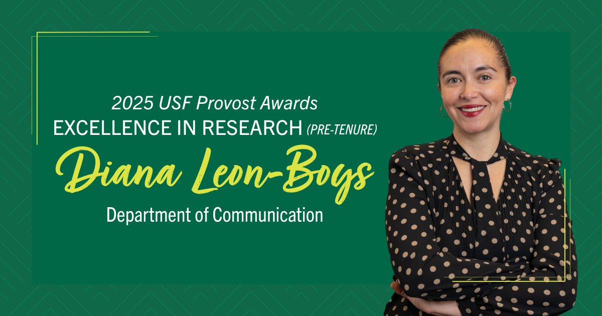 Kicking off our #USF Provost Awards celebration! 🤘 First up: Diana Leon-Boys from @Department of Communication, honored with the 2024-25 Excellence in Research (Pre-Tenure) award for her outstanding scholarship. 

Congrats, Dr. Leon-Boys!