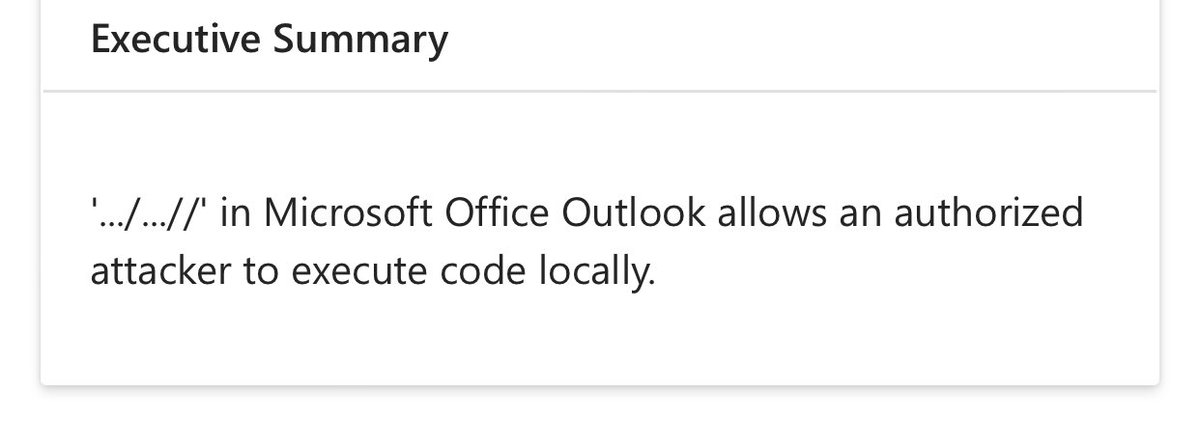 Haifei Li (@haifeili) on Twitter photo Oh, you had me for this Executive Summary! <a href="/msftsecresponse/">Security Response</a>
Congrats <a href="/smgoreli/">Michael.Gorelik</a> and team for the discovery.:)
msrc.microsoft.com/update-guide/v… Oh, you had me for this Executive Summary! <a href="/msftsecresponse/">Security Response</a>
Congrats <a href="/smgoreli/">Michael.Gorelik</a> and team for the discovery.:)
msrc.microsoft.com/update-guide/v…