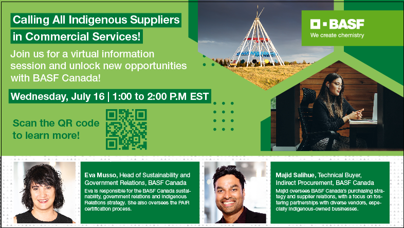 📣Calling All #IndigenousBusinesses in Canada! Join us on July 16th for BASF Canada's Virtual Supplier Information Session &amp; gain valuable insights into our procurement processes! Plus don't miss your chance to connect live with our team! #supportindigenous #Indigenousprocurement