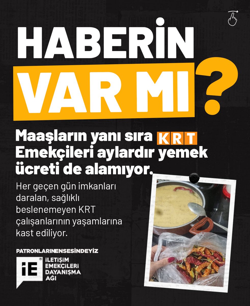 🟧 Her geçen gün imkanları daralan, sağlıklı beslenemeyen KRT çalışanlarının yaşamlarına kast ediliyor!

#KRTİşçisiKazanacak
