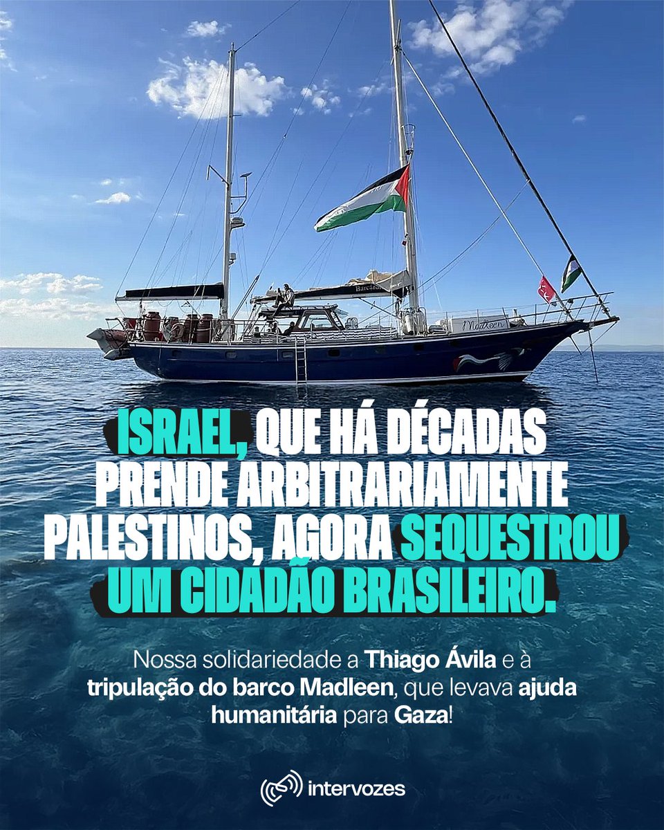 O ativista brasileiro Thiago Ávila, da Flotilha da Liberdade, segue preso em Israel. Toda solidariedade ao brasileiro e a todas as pessoas que participavam da missão humanitária.