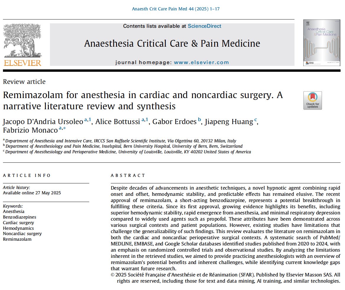 Hot off Press: #Remimazolam for #anesthesia in cardiac and noncardiac #surgery. A
narrative literature review and synthesis
  authors.elsevier.com/c/1lEzl8MwDHtZ…