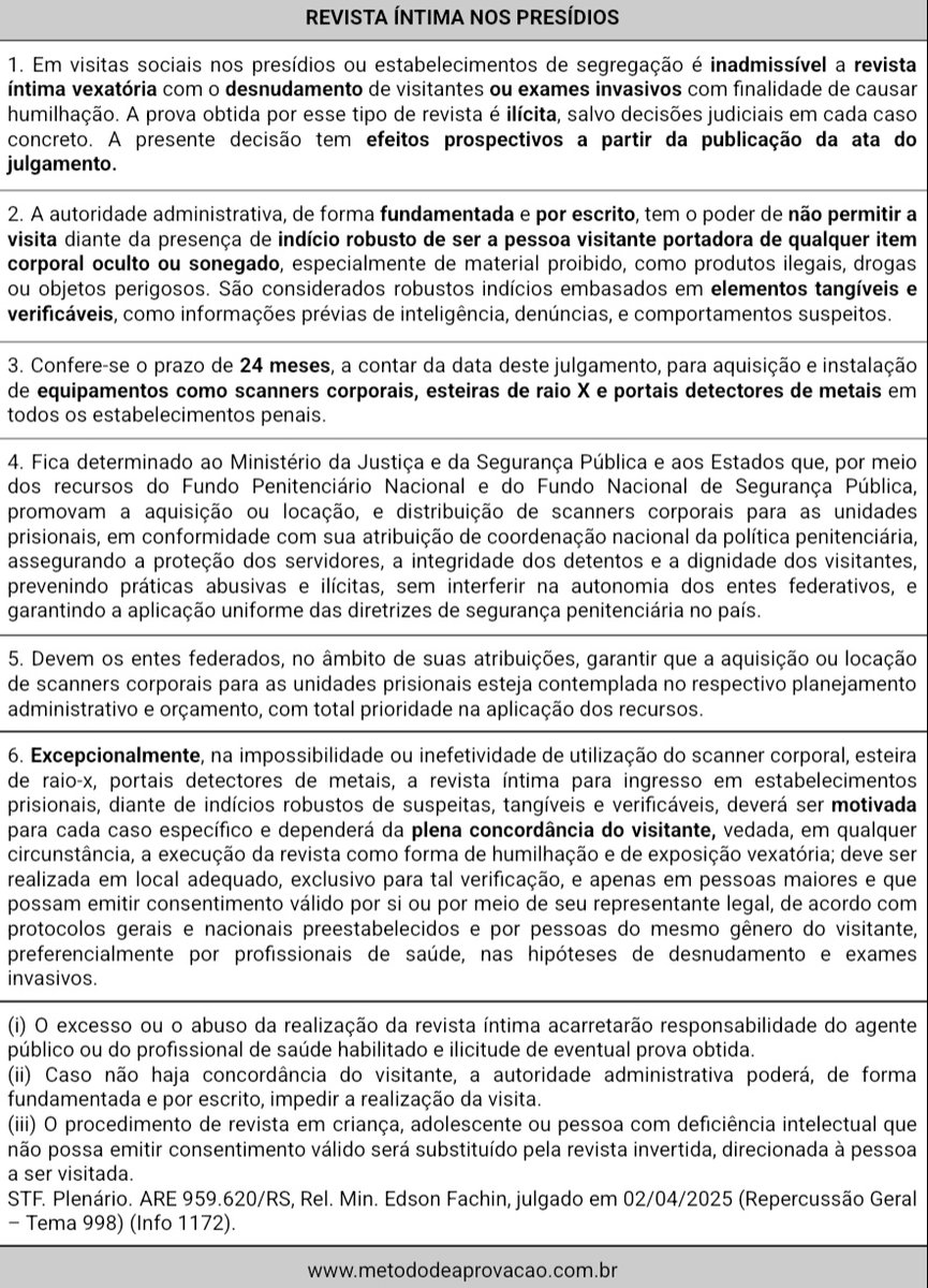 gerson_aragao's tweet image. 📌 NOVA TESE DE REPERCUSSÃO GERAL 
📕 Revista íntima
SALVE a tabela porque VAI CAIR nas próximas provas! 

Acesse o material de informativos em: go.metododeaprovacao.com.br/e7cL