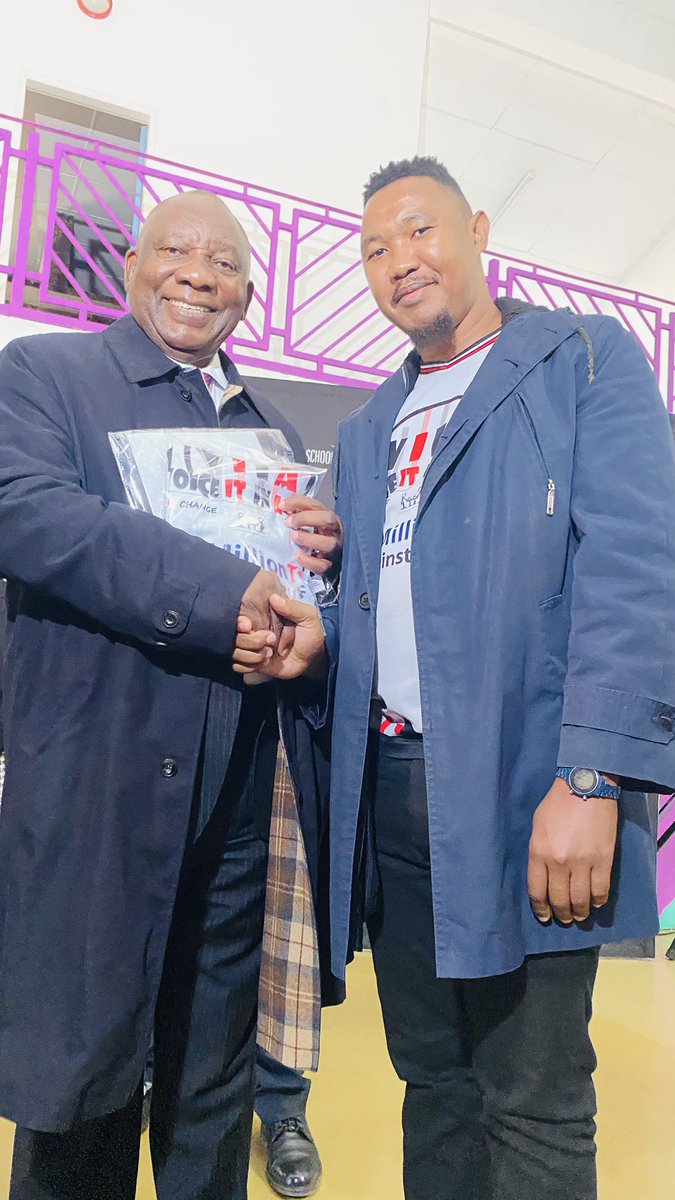 voiceitinaction's tweet photo. #10YearsOfVoiceItInAction - One of our wishes was to meet with the President of South Africa @CyrilRamaphosa 

Today in Eersterust - #SACII, I had the pleasure of meeting the President briefly and I also shared our campaign package - #1MillionTs against GBVF #VoiceItInAction. https://t.co/5DhegjWpZD